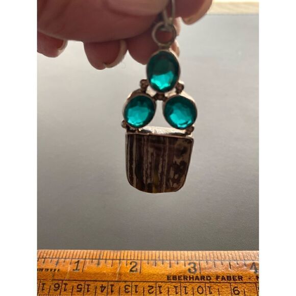 Sterling silver 925 zebra jasper and green CZ pendant necklace - Picture 5 of 7